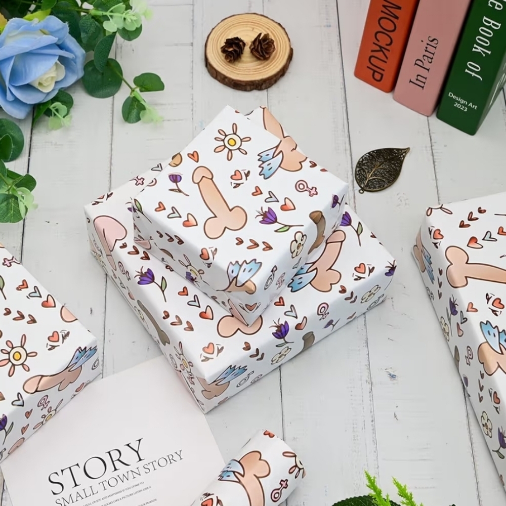SOLD Flying Phallus Wrapping Paper - Picture 1 of 3